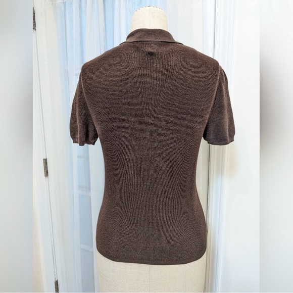 CELINE polo knit shirt brown sz L logo buttons sporty slim top made in France - Picture 3 of 7